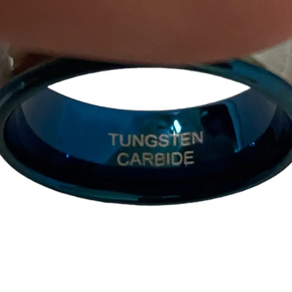 Tusen Tungsten Carbide Men's Silver & Blue Dome Wedding Ring Size 8